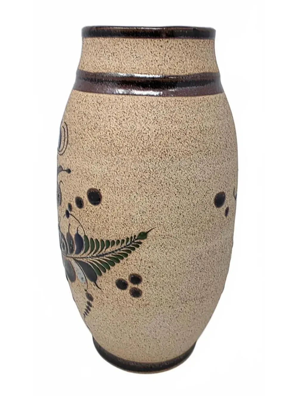 Vintage Netzi Mexico Tonala Pottery Bird Floral Sandstone Vase Signed
